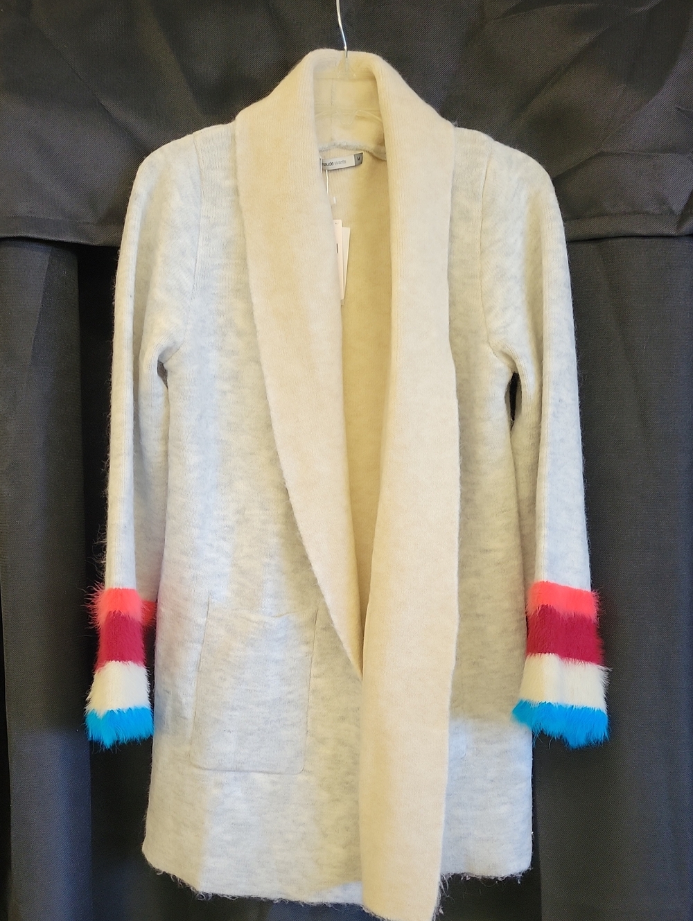 Anthropologie Maude Vivante Women's Cardigan with Multicolor Faux-Fur Cuffs